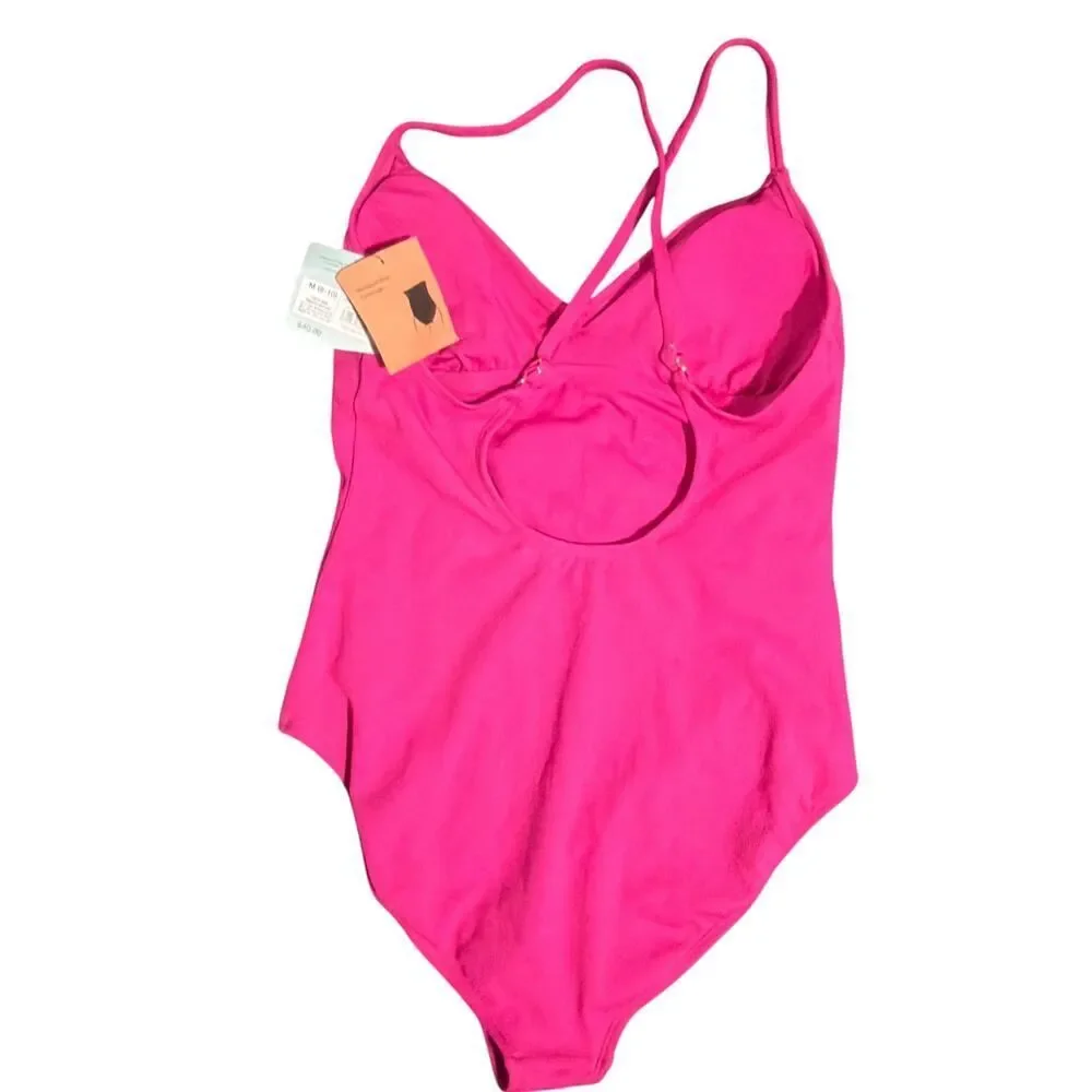 Shade & Shore Pink One Piece Swimsuit Medium Cross Back V Neck